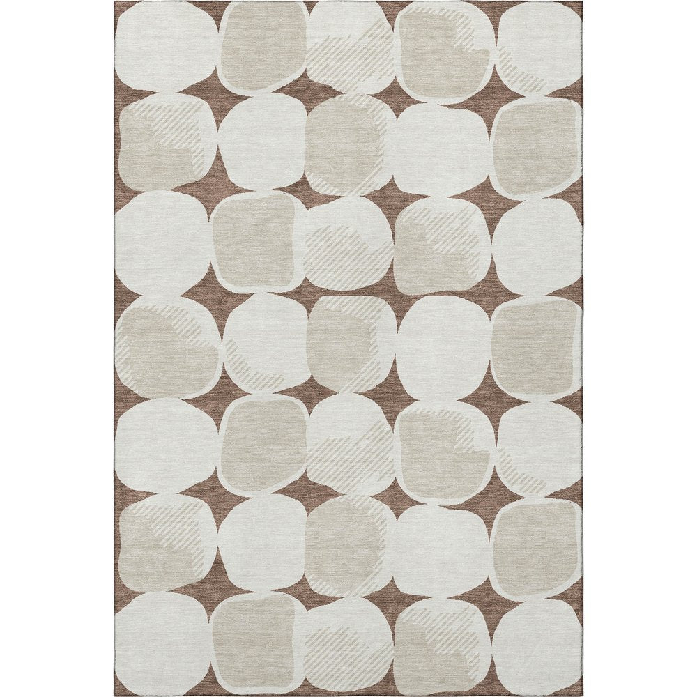 8' X 10' Brown And Ivory Abstract Geometric Washable Area Rug With UV Protection