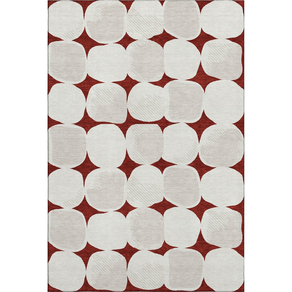 5' X 8' Burgundy And Ivory Abstract Geometric Washable Area Rug With UV Protection