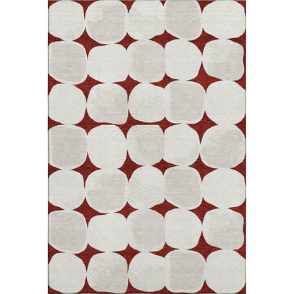 5' X 8' Burgundy And Ivory Abstract Geometric Washable Area Rug With UV Protection
