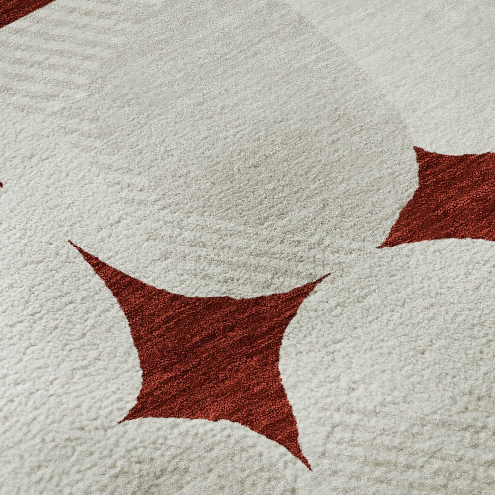 5' X 8' Burgundy And Ivory Abstract Geometric Washable Area Rug With UV Protection