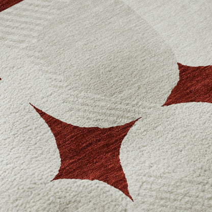 5' X 8' Burgundy And Ivory Abstract Geometric Washable Area Rug With UV Protection