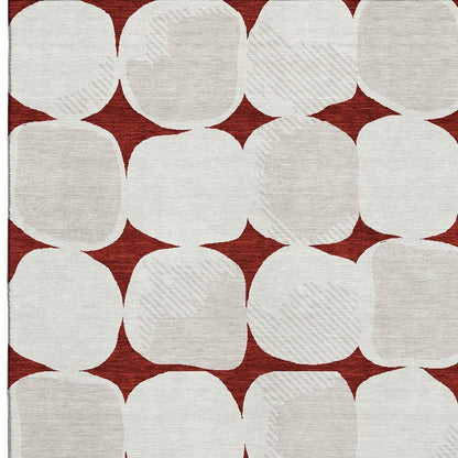 5' X 8' Burgundy And Ivory Abstract Geometric Washable Area Rug With UV Protection