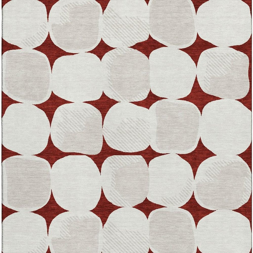 5' X 8' Burgundy And Ivory Abstract Geometric Washable Area Rug With UV Protection