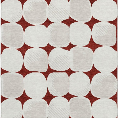 5' X 8' Burgundy And Ivory Abstract Geometric Washable Area Rug With UV Protection