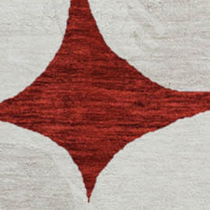 8' Burgundy And Ivory Abstract Geometric Washable Round Rug With UV Protection