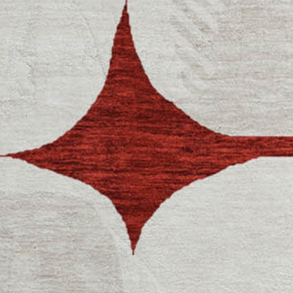 8' Burgundy And Ivory Abstract Geometric Washable Round Rug With UV Protection