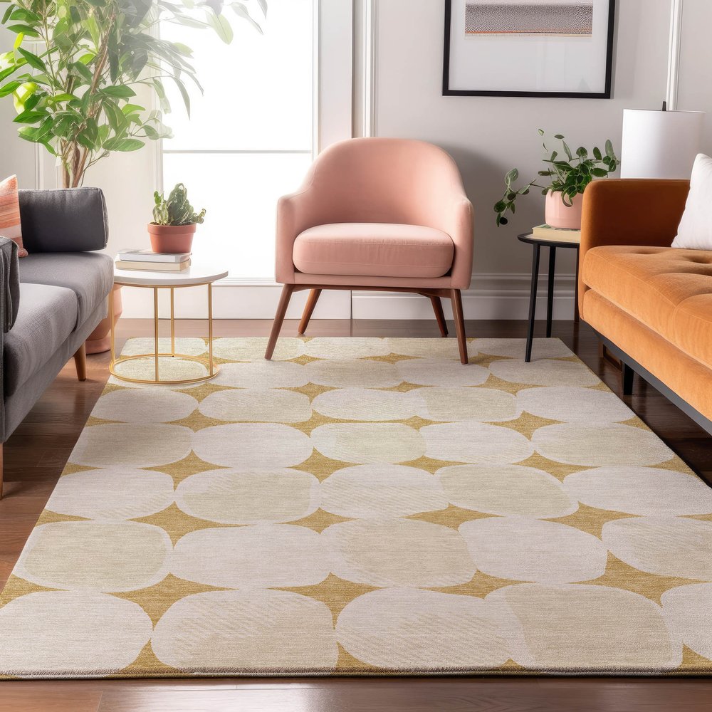 5' X 8' Gold And Ivory Abstract Geometric Washable Area Rug With UV Protection