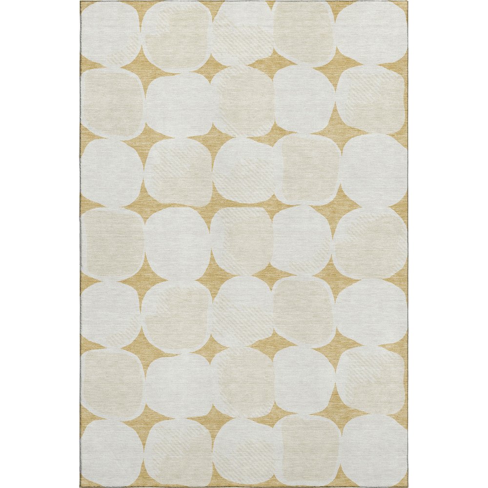5' X 8' Gold And Ivory Abstract Geometric Washable Area Rug With UV Protection