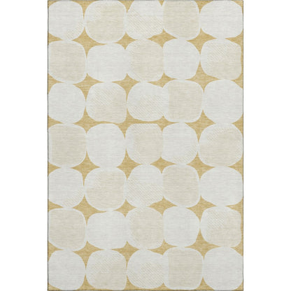 5' X 8' Gold And Ivory Abstract Geometric Washable Area Rug With UV Protection