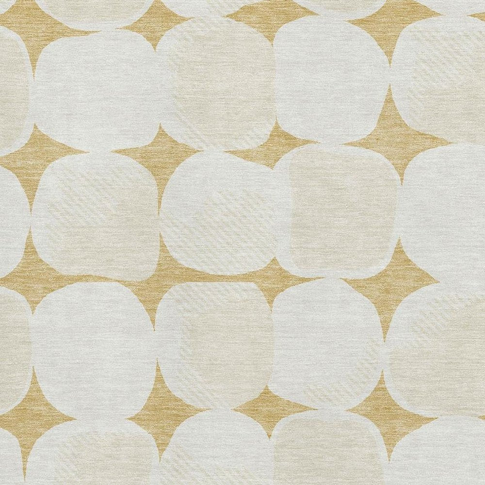 5' X 8' Gold And Ivory Abstract Geometric Washable Area Rug With UV Protection