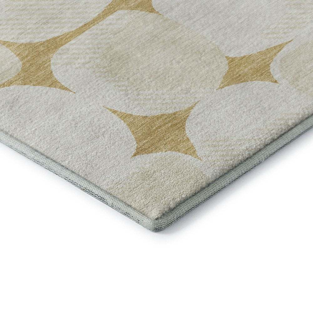 5' X 8' Gold And Ivory Abstract Geometric Washable Area Rug With UV Protection