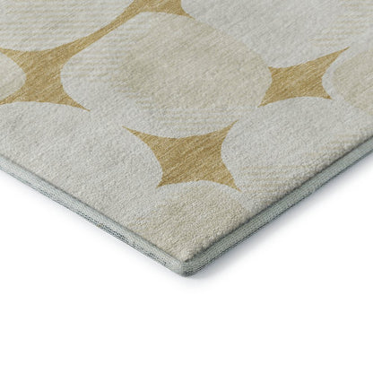 5' X 8' Gold And Ivory Abstract Geometric Washable Area Rug With UV Protection