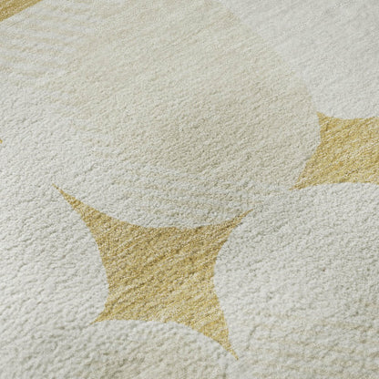 5' X 8' Gold And Ivory Abstract Geometric Washable Area Rug With UV Protection