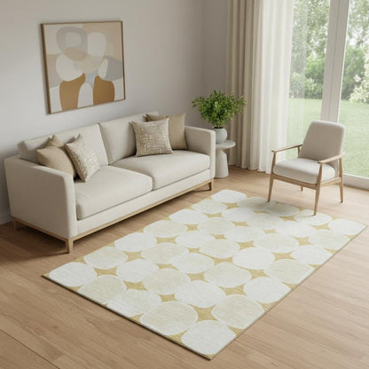 5' X 8' Gold And Ivory Abstract Geometric Washable Area Rug With UV Protection