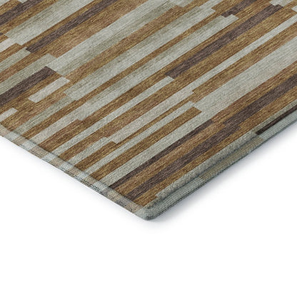 8' Rust Ivory And Beige Striped Washable Round Rug With UV Protection