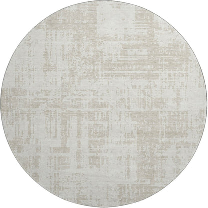 8' Ivory And Beige Abstract Washable Round Rug With UV Protection