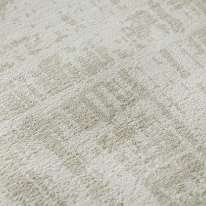 8' Ivory And Beige Abstract Washable Round Rug With UV Protection