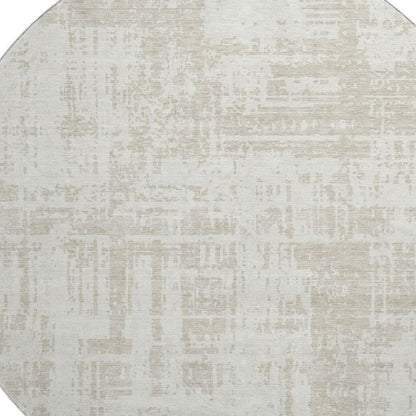 8' Ivory And Beige Abstract Washable Round Rug With UV Protection