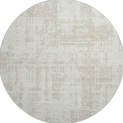 8' Ivory And Beige Abstract Washable Round Rug With UV Protection
