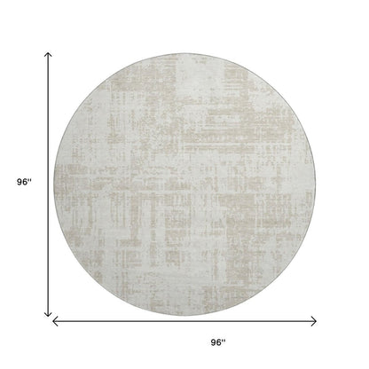 8' Ivory And Beige Abstract Washable Round Rug With UV Protection