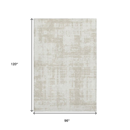 8' X 10' Ivory And Beige Abstract Washable Area Rug With UV Protection