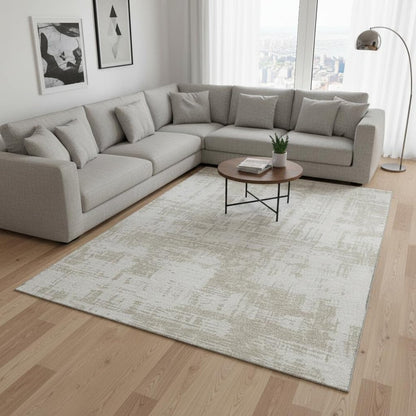 8' X 10' Ivory And Beige Abstract Washable Area Rug With UV Protection