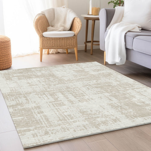 8' X 10' Ivory And Beige Abstract Washable Area Rug With UV Protection