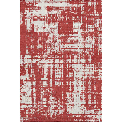 5' X 8' Red And Ivory Abstract Washable Area Rug With UV Protection