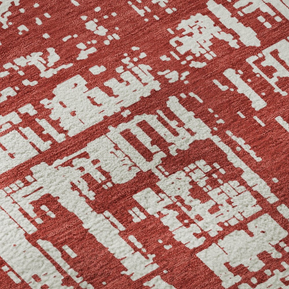 5' X 8' Red And Ivory Abstract Washable Area Rug With UV Protection