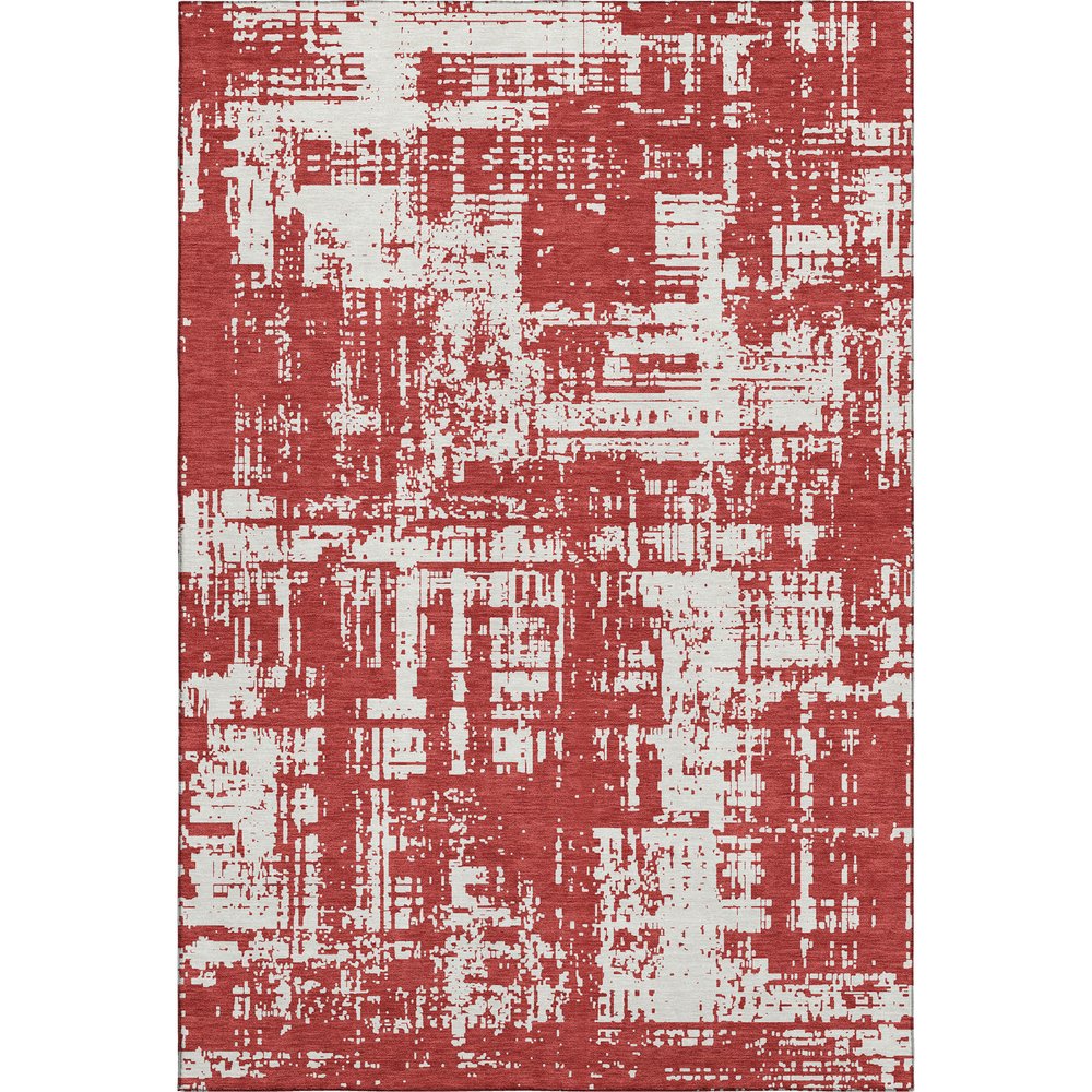 8' X 10' Red And Ivory Abstract Washable Area Rug With UV Protection