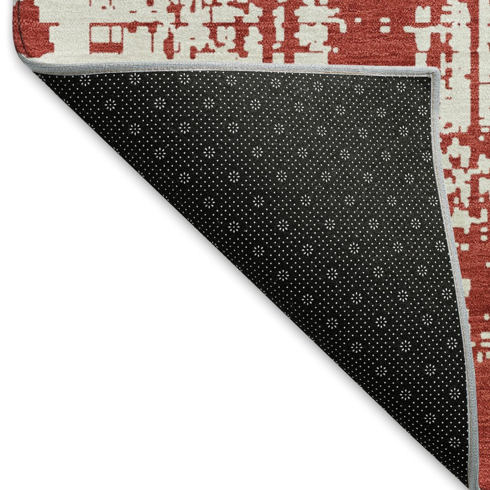 8' X 10' Red And Ivory Abstract Washable Area Rug With UV Protection