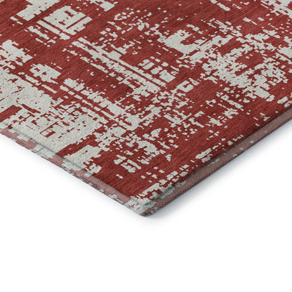 8' X 10' Red And Ivory Abstract Washable Area Rug With UV Protection