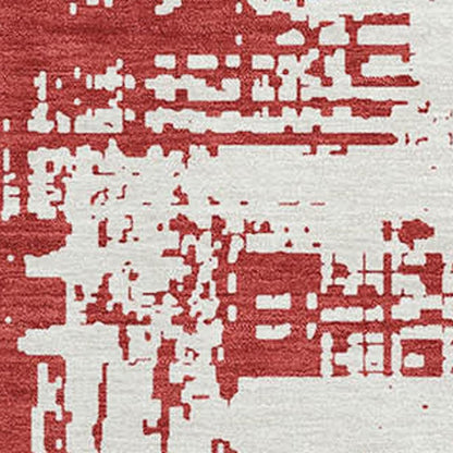 8' X 10' Red And Ivory Abstract Washable Area Rug With UV Protection
