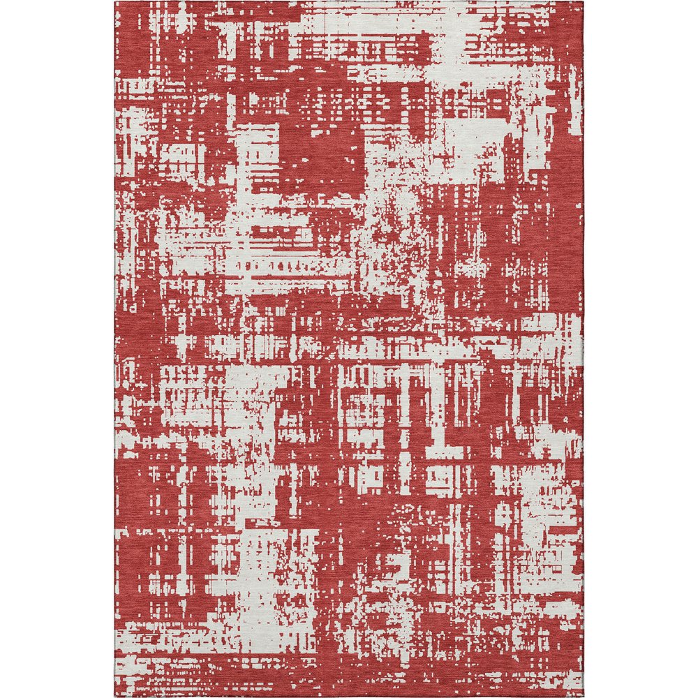 8' X 10' Red And Ivory Abstract Washable Area Rug With UV Protection