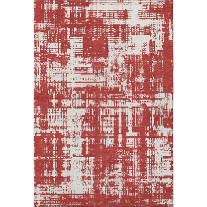 8' X 10' Red And Ivory Abstract Washable Area Rug With UV Protection