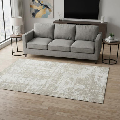 5' X 8' Taupe And Beige Abstract Washable Area Rug With UV Protection