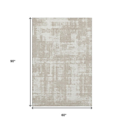 5' X 8' Taupe And Beige Abstract Washable Area Rug With UV Protection