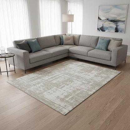 8' X 10' Taupe And Beige Abstract Washable Area Rug With UV Protection