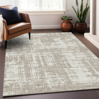 8' X 10' Taupe And Beige Abstract Washable Area Rug With UV Protection