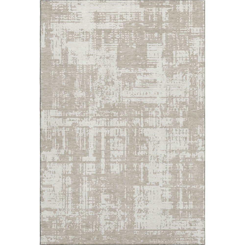 8' X 10' Taupe And Beige Abstract Washable Area Rug With UV Protection