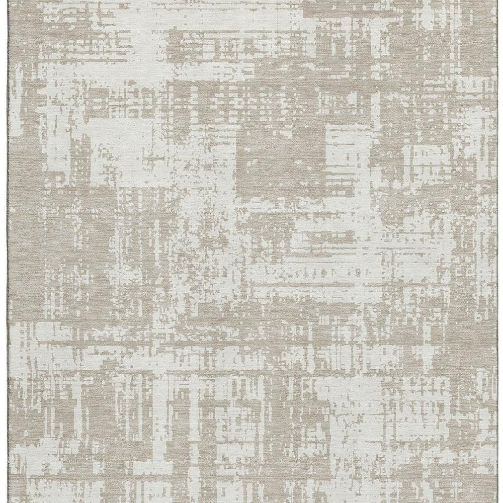 8' X 10' Taupe And Beige Abstract Washable Area Rug With UV Protection