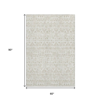 5' X 8' Ivory And Beige Southwestern Washable Area Rug With UV Protection