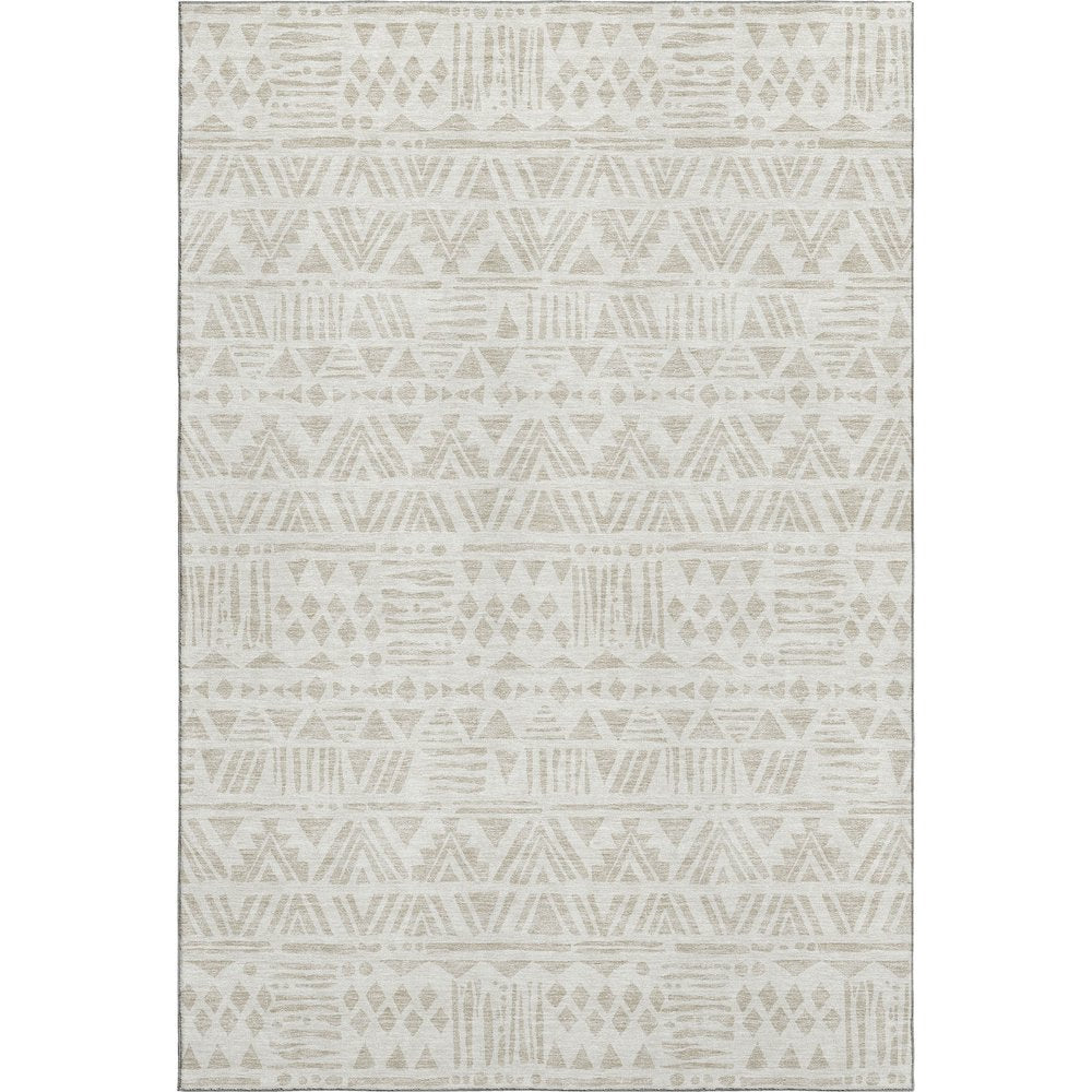 5' X 8' Ivory And Beige Southwestern Washable Area Rug With UV Protection