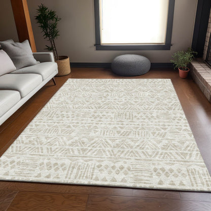5' X 8' Ivory And Beige Southwestern Washable Area Rug With UV Protection