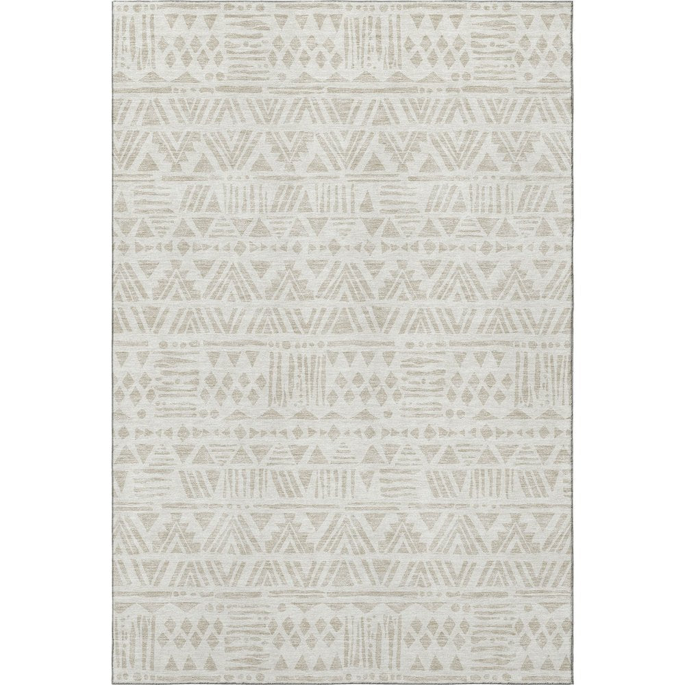 5' X 8' Ivory And Beige Southwestern Washable Area Rug With UV Protection