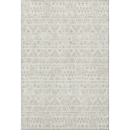 5' X 8' Ivory And Beige Southwestern Washable Area Rug With UV Protection