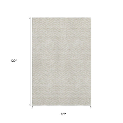 8' X 10' Beige And Ivory Chevron Washable Area Rug With UV Protection