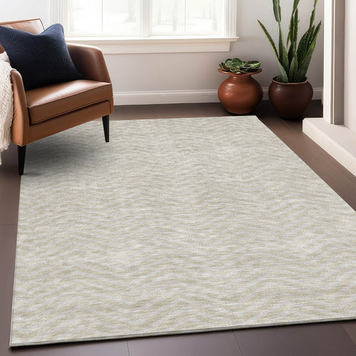 8' X 10' Beige And Ivory Chevron Washable Area Rug With UV Protection