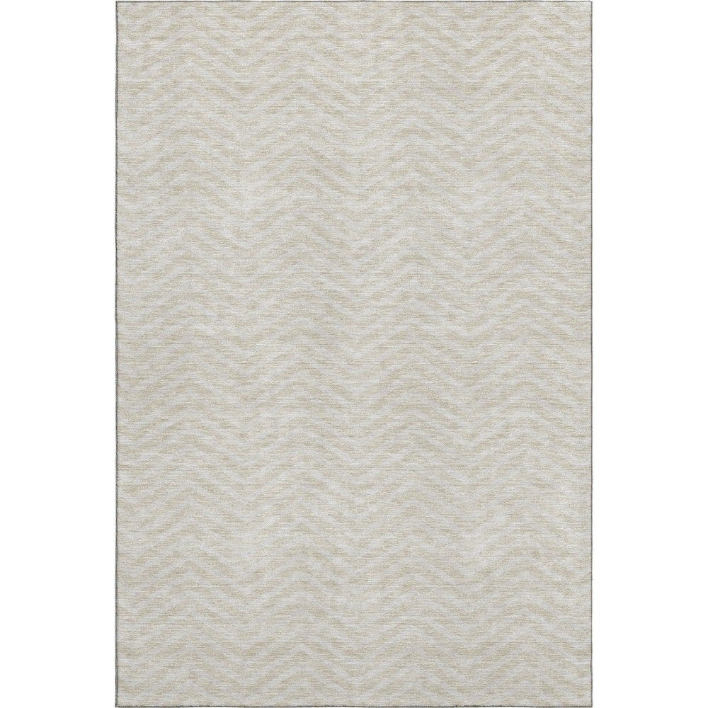 8' X 10' Beige And Ivory Chevron Washable Area Rug With UV Protection