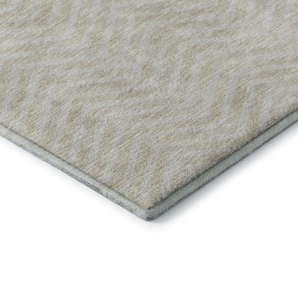 8' X 10' Beige And Ivory Chevron Washable Area Rug With UV Protection
